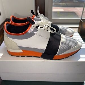 Balenciaga Women’s Gray, Black & Orange Slip-On Runner Sneakers